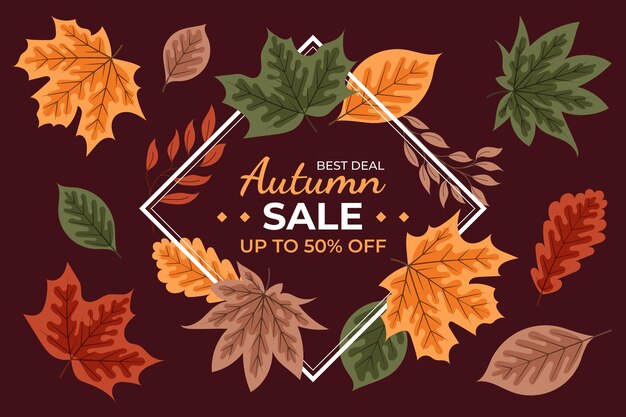 Fondo piatto di vendita di autunno disegnato a mano