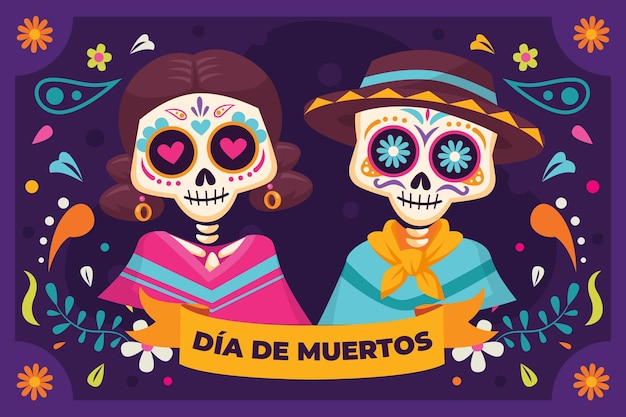 Fondo piatto dia de muertos disegnato a mano