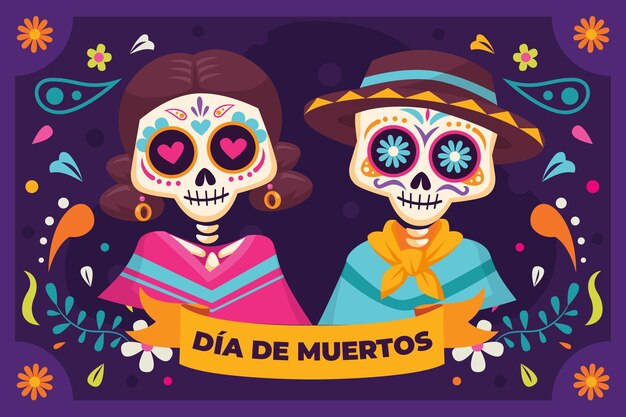Fondo piatto dia de muertos disegnato a mano