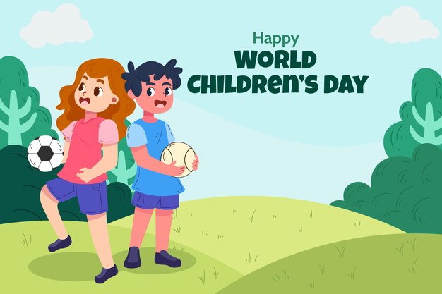 Fondo piatto disegnato a mano del giorno dei bambini del mondo