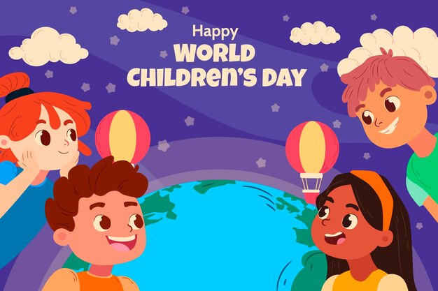 Fondo piatto disegnato a mano del giorno dei bambini del mondo