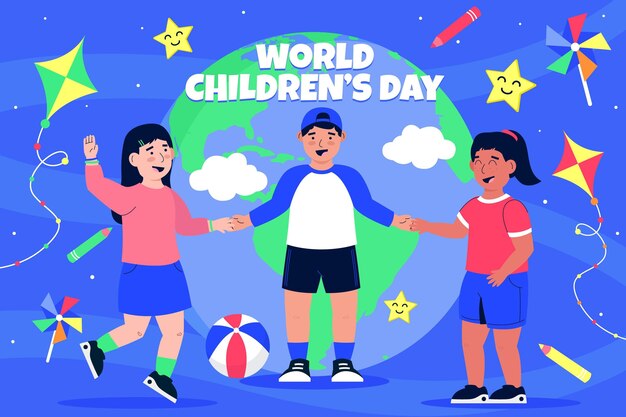 Fondo piatto disegnato a mano del giorno dei bambini del mondo