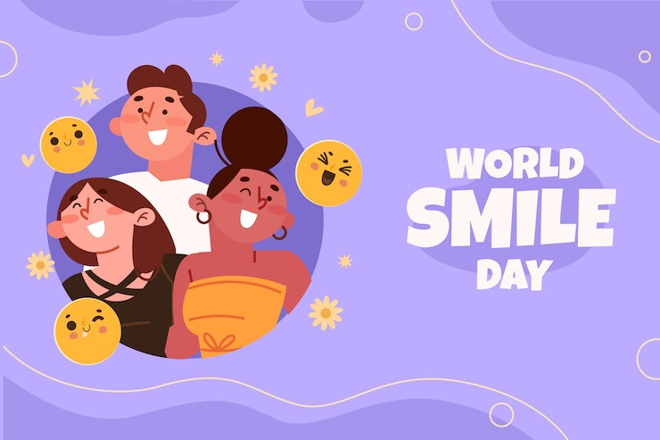 Vettore gratuito fondo piatto disegnato a mano del giorno del sorriso del mondo