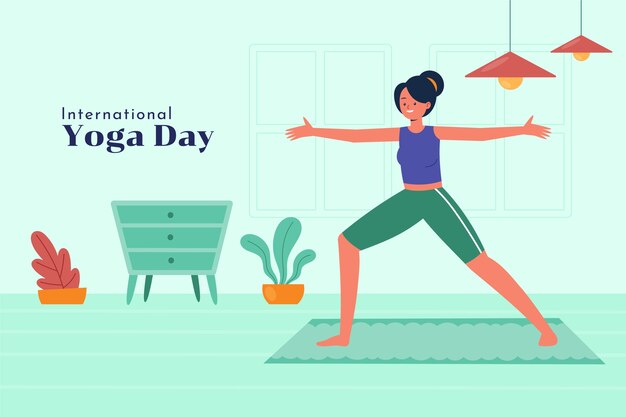 Fondo piatto disegnato a mano della giornata internazionale dello yoga