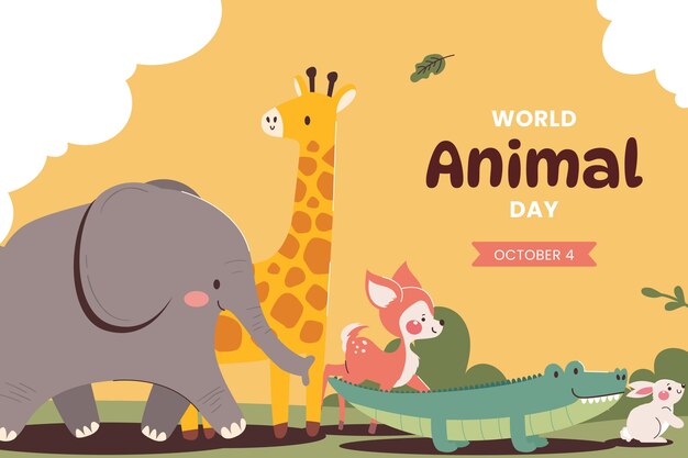 Fondo piatto disegnato a mano della giornata mondiale degli animali