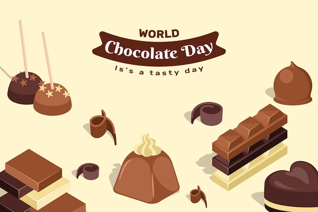 Fondo piatto disegnato a mano della giornata mondiale del cioccolato