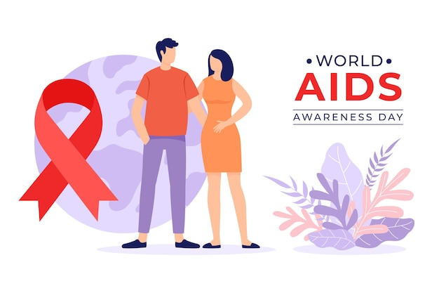 Fondo piatto disegnato a mano della giornata mondiale dell'AIDS