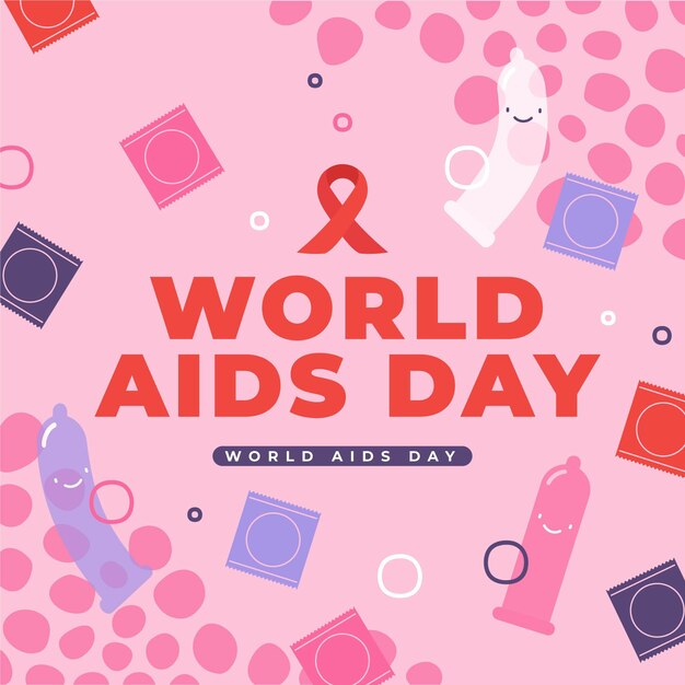 Fondo piatto disegnato a mano della giornata mondiale dell'AIDS
