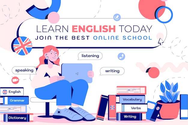 Fondo piatto disegnato a mano della scuola inglese