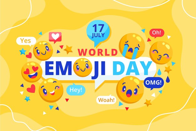 Fondo piatto mondo emoji giorno con emoticon