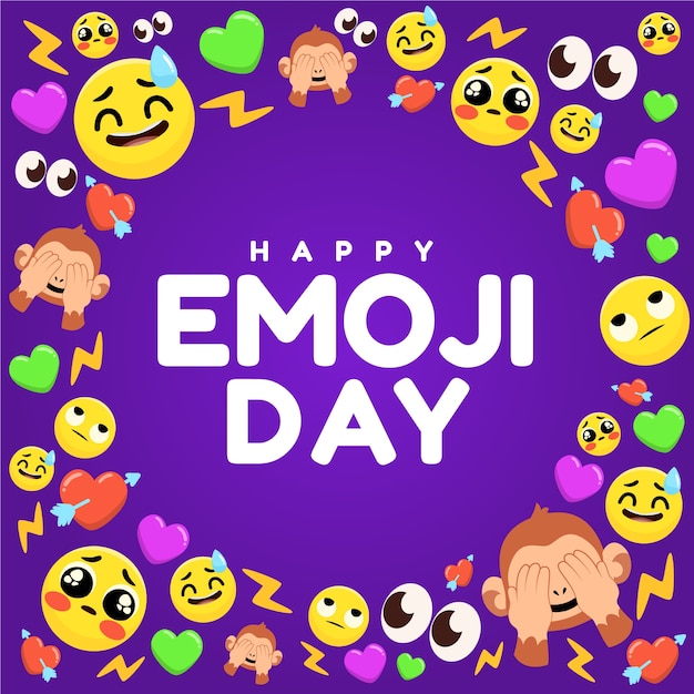 Fondo piatto mondo emoji giorno con emoticon