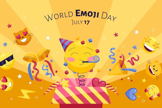 Fondo piatto mondo emoji giorno con emoticon