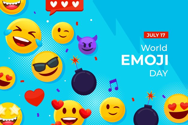 Fondo piatto mondo emoji giorno con emoticon