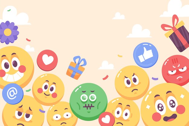 Fondo piatto mondo emoji giorno con emoticon