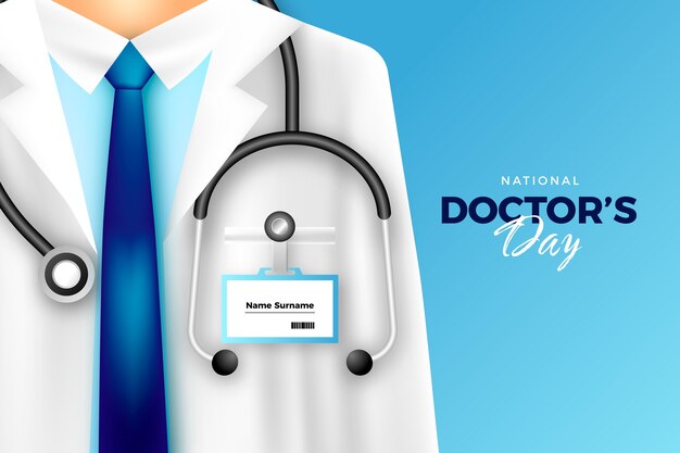 Fondo realistico del giorno del medico nazionale con lo stetoscopio sul medico