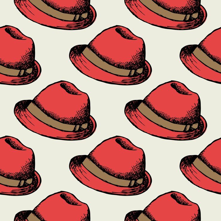 Vettore gratuito fondo senza cuciture retrò cappello rosso. tappo hipster decorazione carta da parati.