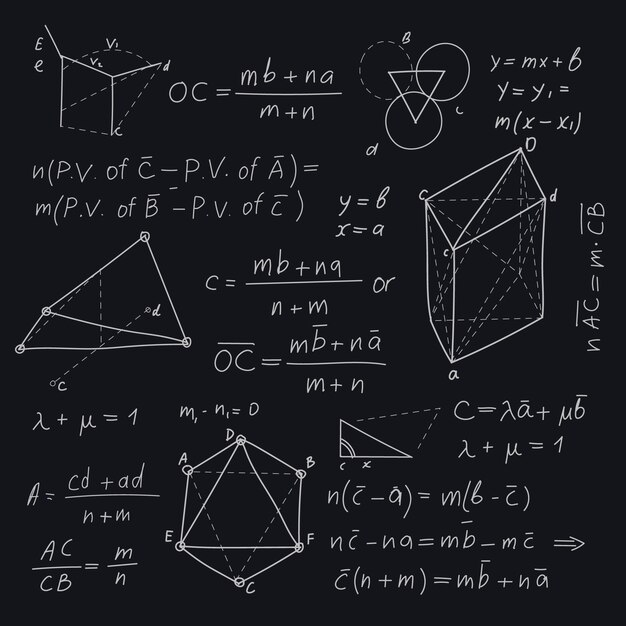 Formule scientifiche di progettazione disegnata a mano