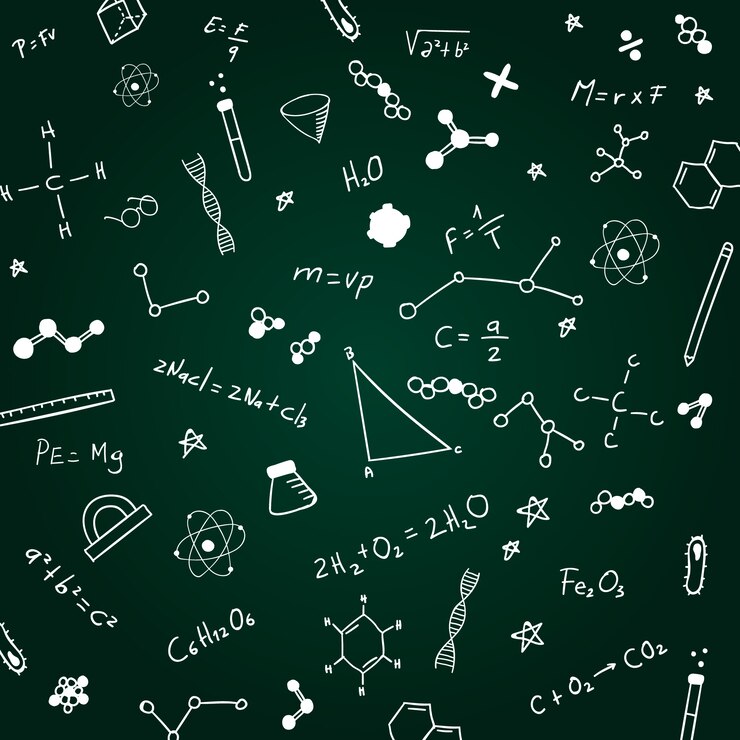 Vettore gratuito formule scientifiche disegnate a mano su sfondo lavagna