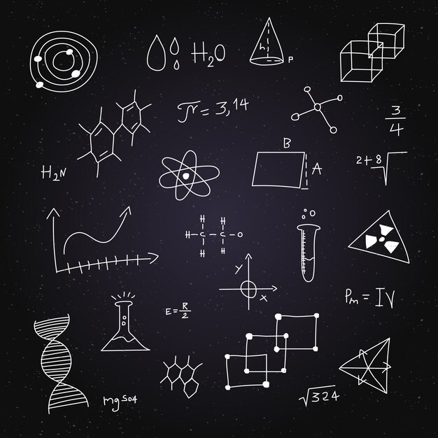 Formule scientifiche disegnate a mano sulla lavagna