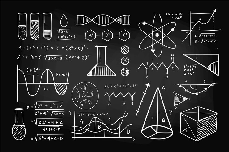 Vettore gratuito formule scientifiche disegnate a mano sulla lavagna