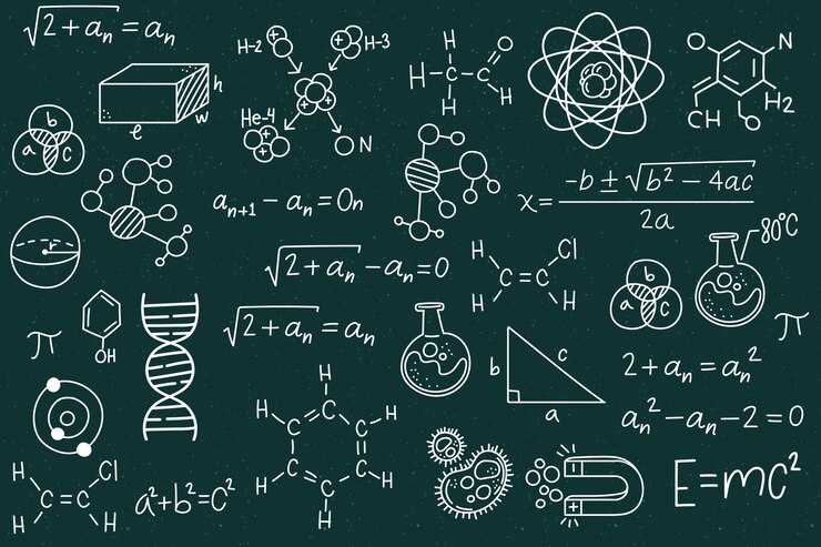 Vettore gratuito formule scientifiche disegnate a mano sulla lavagna