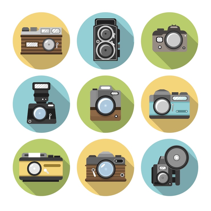 Vettore gratuito fotocamera di design piatta all'interno della collezione di cerchi