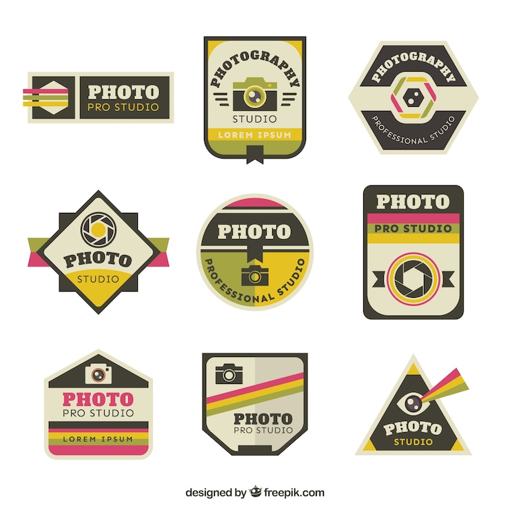 Vettore gratuito fotografie d'epoca labels set