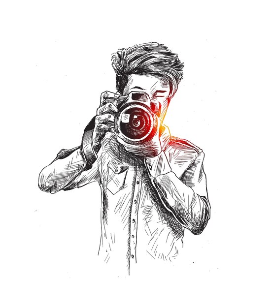 Fotografo maschio con vettore di schizzo disegnato a mano della macchina fotografica