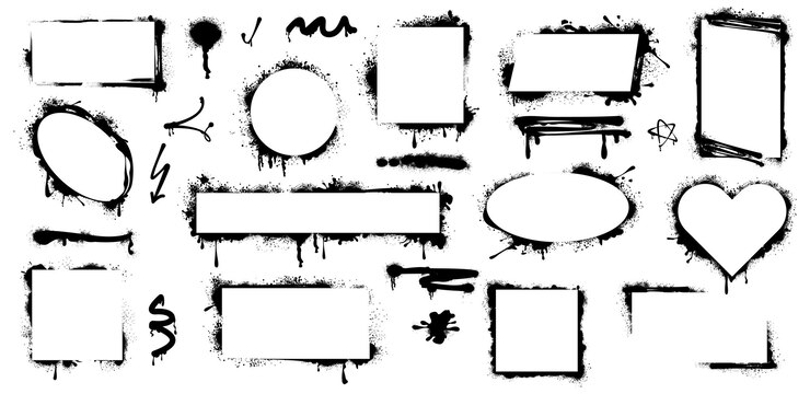 Vettore gratuito frame di vernice a spruzzo, graffiti neri, bordi a stencil di diverse forme