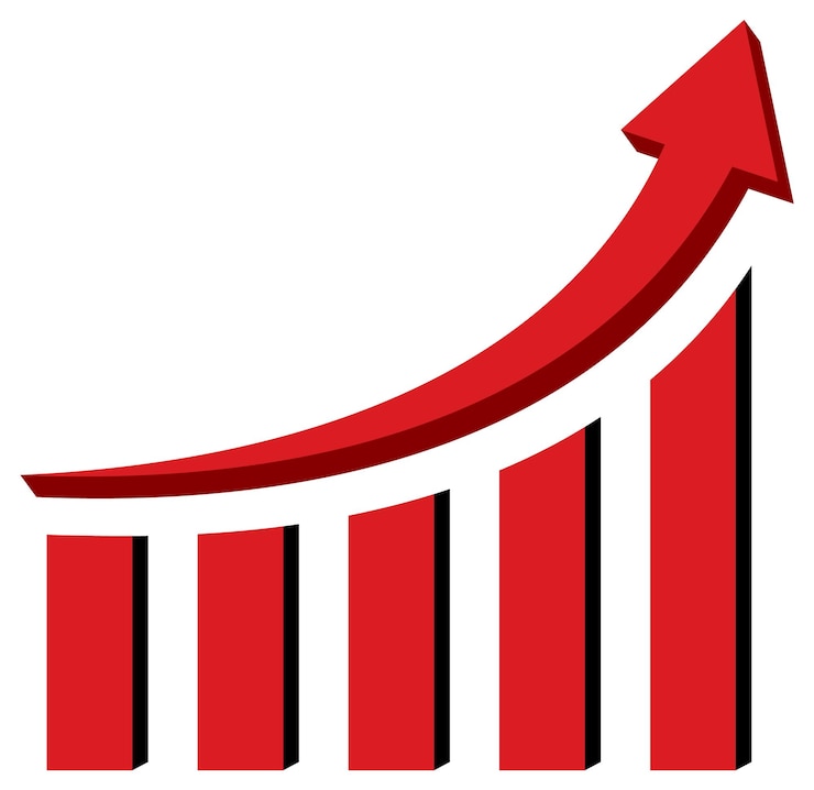 Vettore gratuito freccia rossa che sale con il grafico a barre