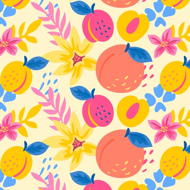 Frutta piatta disegnata a mano e motivo floreale
