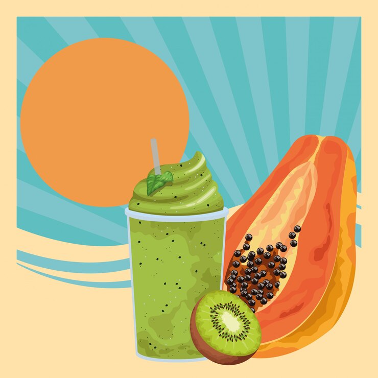 Vettore gratuito frutta tropicale e frullato