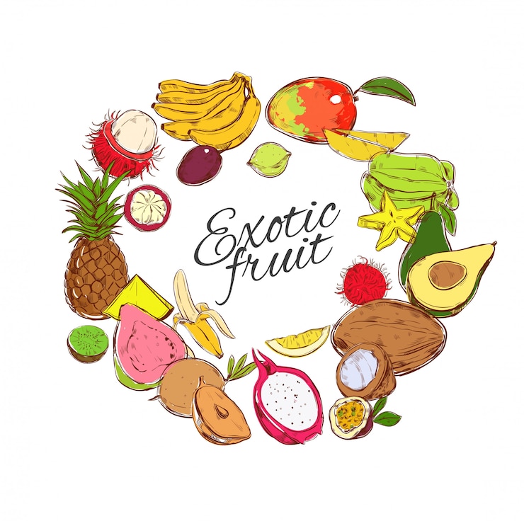Vettore gratuito frutti tropicali naturali colorati concetto rotondo