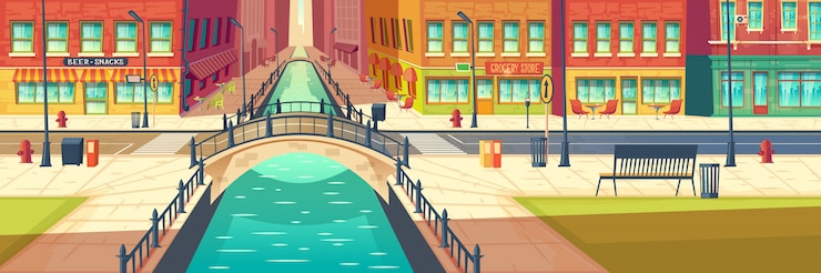 Vettore gratuito fumetto moderno della via vuota della città