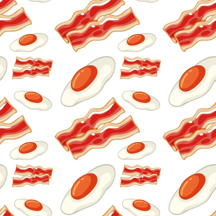 Vettore gratuito fumetto senza cuciture delle mattonelle del modello con bacon e le uova