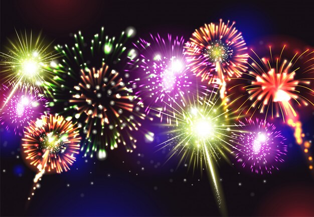 Fuochi d'artificio realistici con festeggiamenti