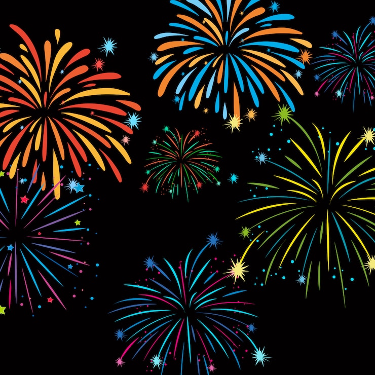Vettore gratuito fuochi d'artificio sul modello di sfondo