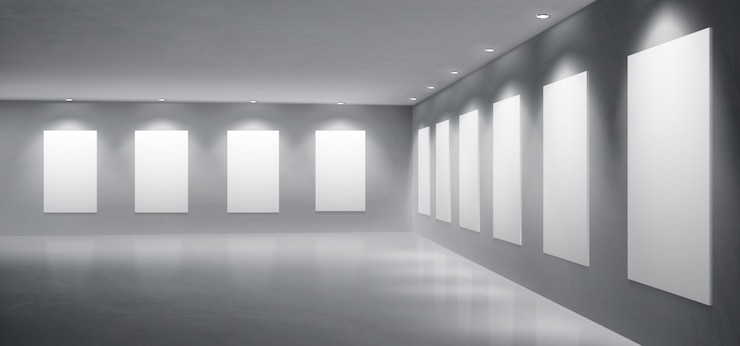 Vettore gratuito galleria, museo sala espositiva vettore realistico