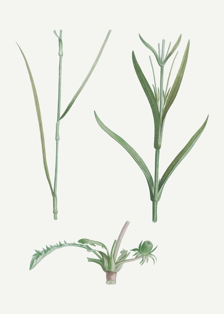 Vettore gratuito gambi di piante e fiori verdi