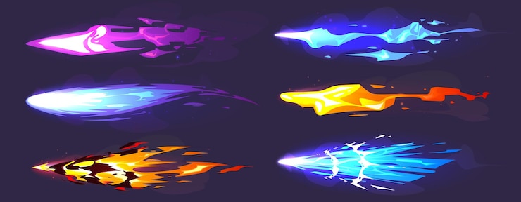 Vettore gratuito game shoot frost e fulmine vfx effetto cartone animato