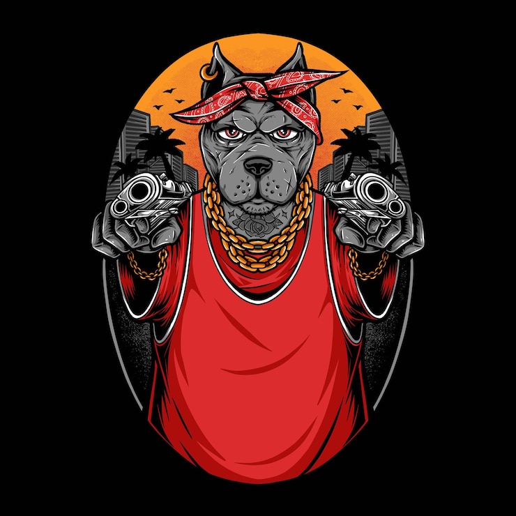 Vettore gratuito gangster pitbull personaggio con pistola vettore