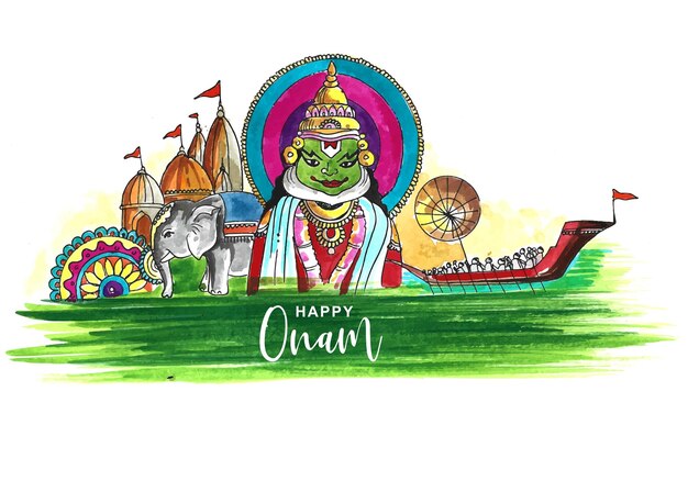 Gara di Snakeboat nello sfondo della celebrazione di onam per lo sfondo del viso di kathakali