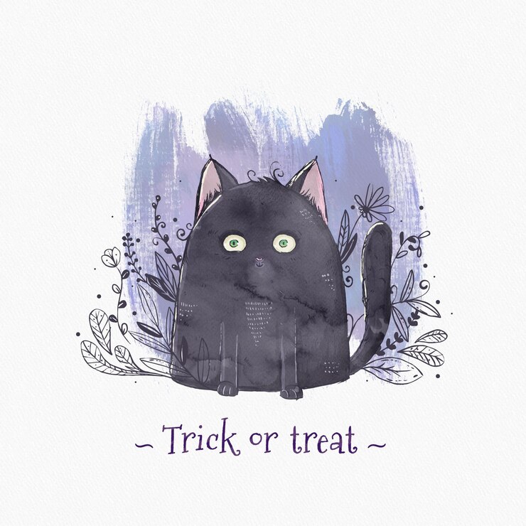 Vettore gratuito gatto di halloween dell'acquerello