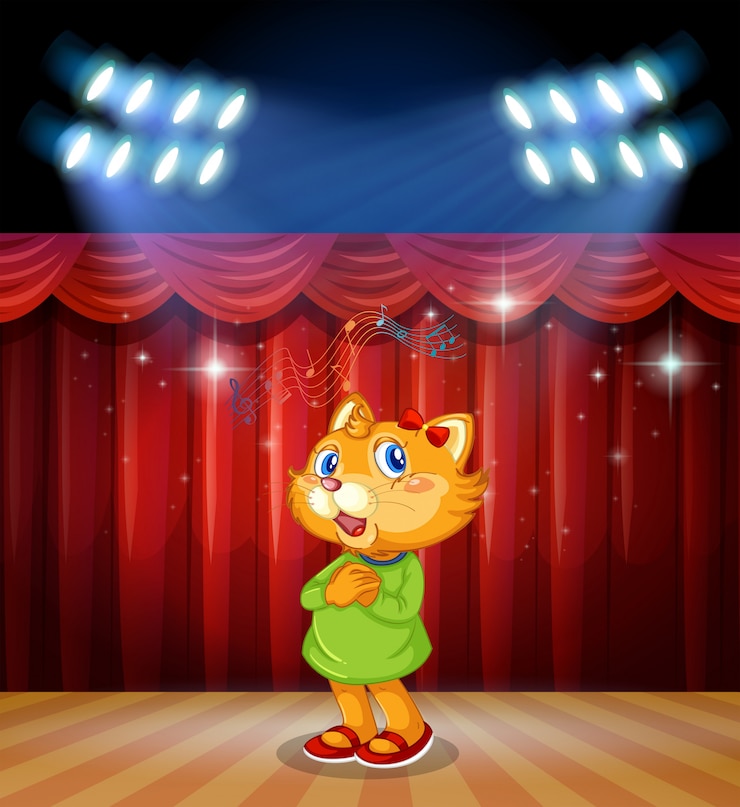 Vettore gratuito gatto sul palco con luci