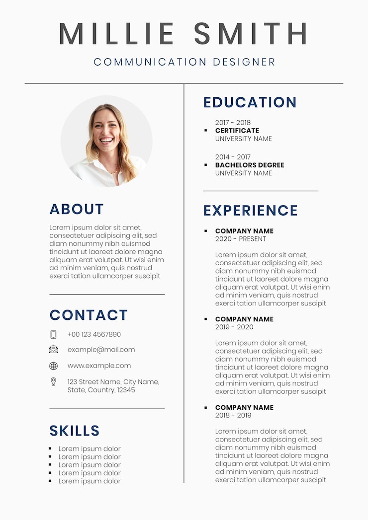 Vettore gratuito generatore di cv con modello modificabile di curriculum minimo per professionisti