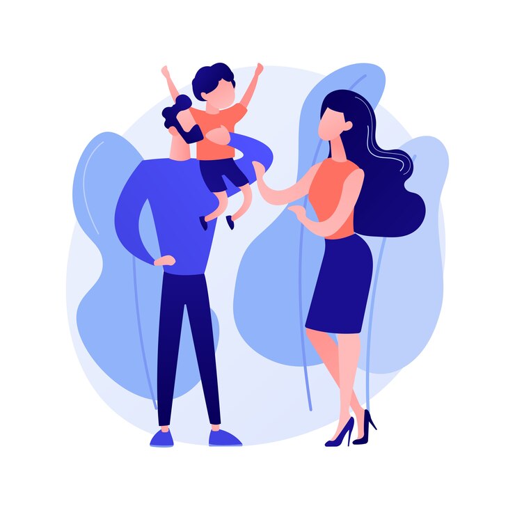 Genitori non sposati concetto astratto illustrazione vettoriale. Combattimento di coppia non sposata, partner che vivono insieme, donna incinta single, divorzio e separazione, metafora astratta della madre non sposata.