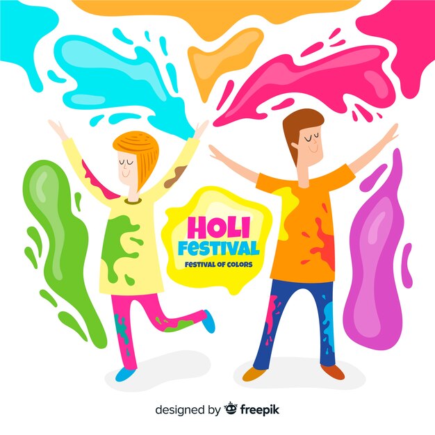 Gente felice che celebra il festival di holi
