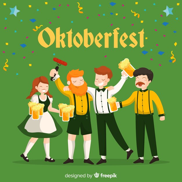 Gente felice che celebra l&#39;oktoberfest con design piatto