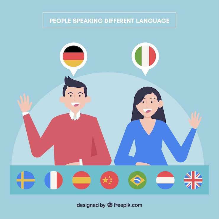 Vettore gratuito gente piatta che parla lingue diverse