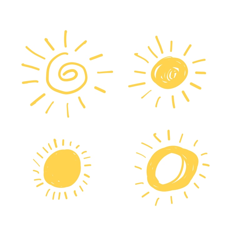 Vettore gratuito giallo doodle sole
